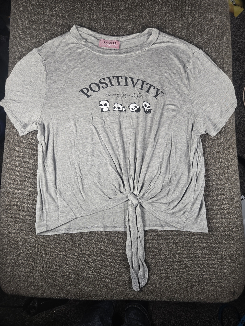 Ragdoll Positivity Tie-Front Tee - Light Gray